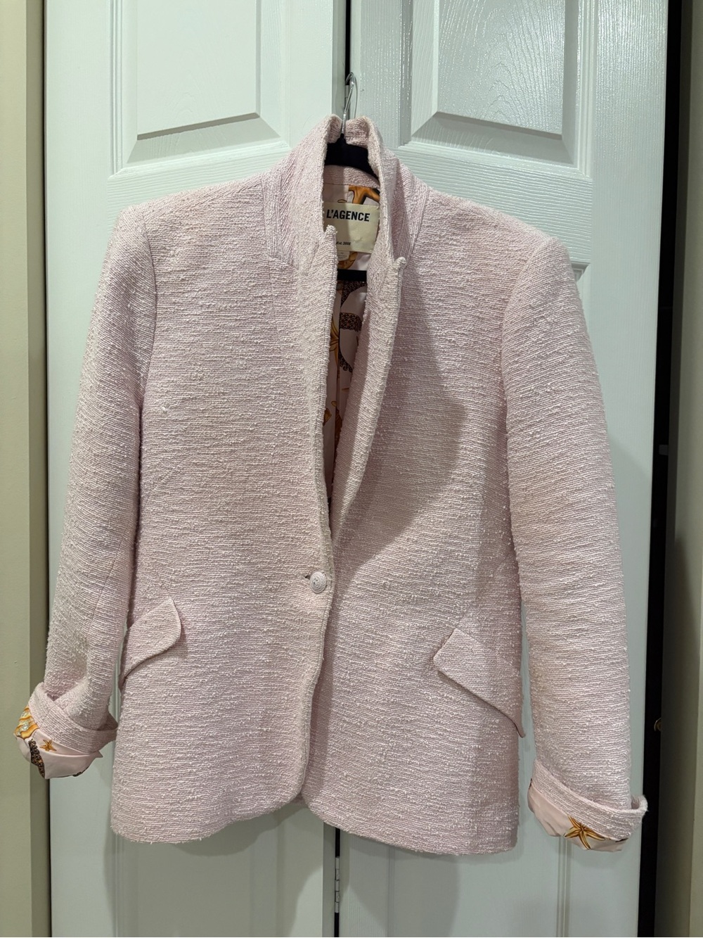L'AGENCE Cherry Creek Pink Bouclé Single-Button Blazer - Picture 6 of 13